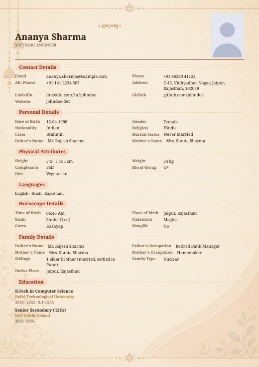 Mangalam biodata template