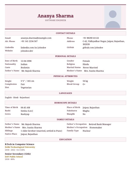 Royal biodata template
