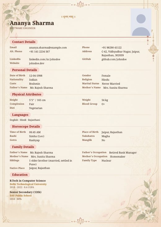 Vivaha biodata template